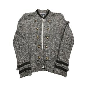Tommy Hilfiger Jacket Womens S Gray Military Knit Gold Crest Button Herringbone